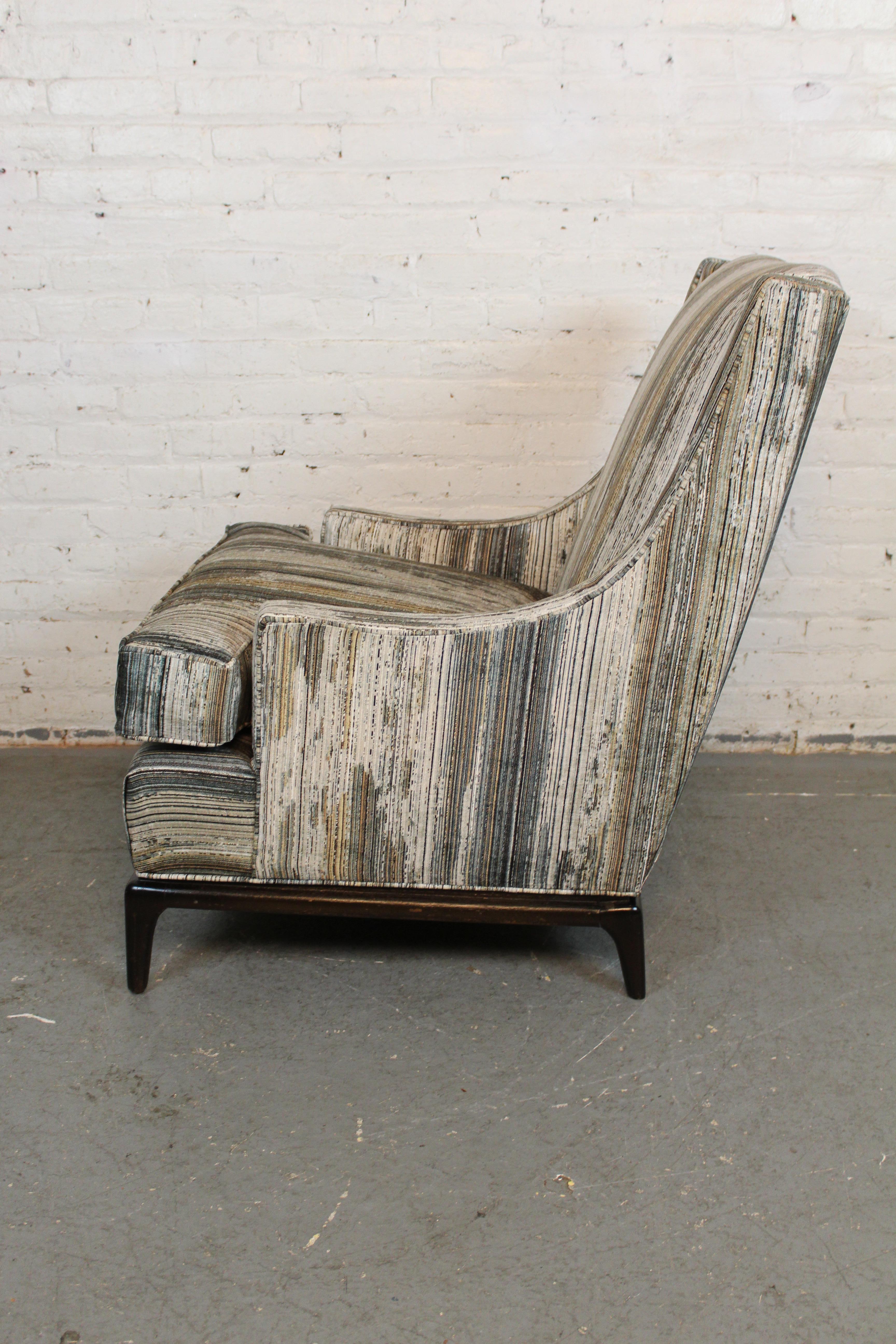 20th Century Reupholstered Mid-Century Lounge Chair and Ottoman after T.H. Robsjohn-Gibbings For Sale