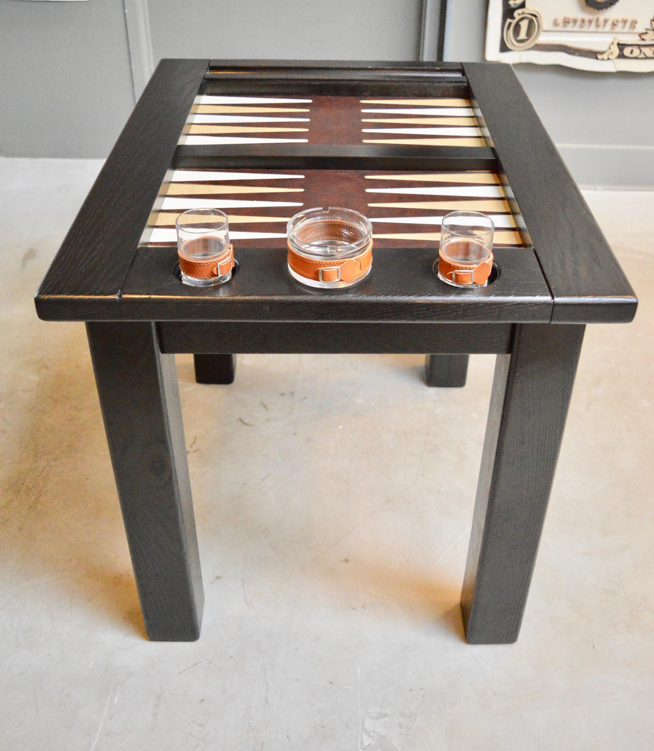 American Vintage Ebonized Oak Backgammon Table with Leather Top