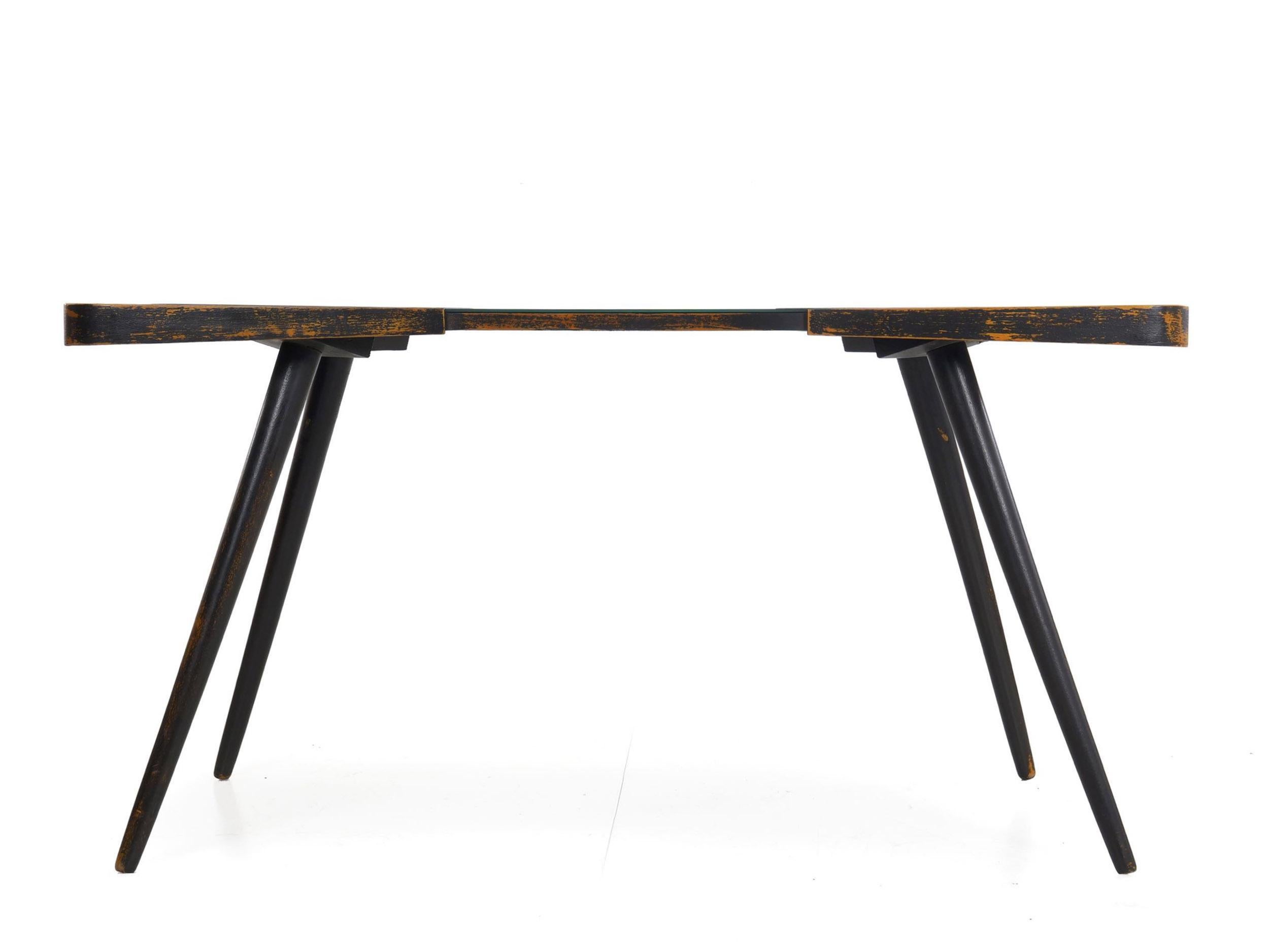 Vintage Ebonized Splay-Leg Cocktail Coffee Table with Black Glass, 20th Century For Sale 1