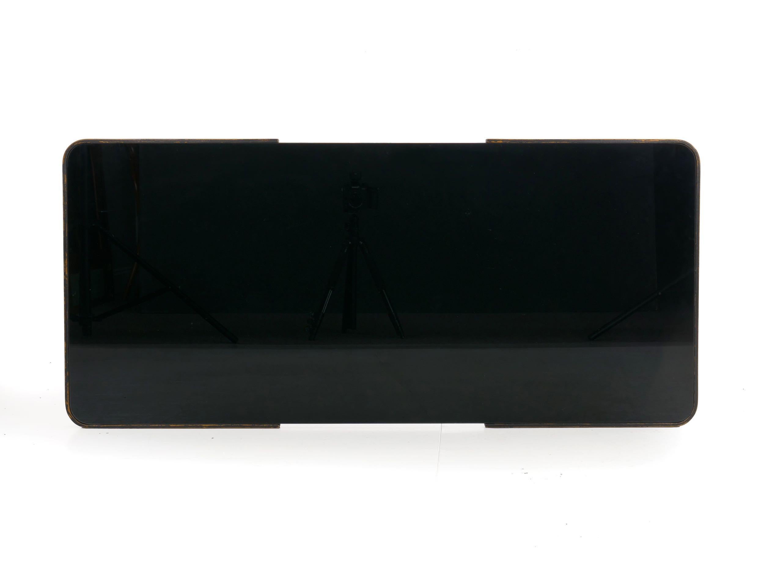 Vintage Ebonized Splay-Leg Cocktail Coffee Table with Black Glass, 20th Century For Sale 3