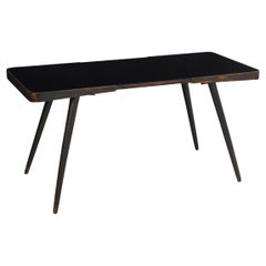 Vintage Ebonized Splay-Leg Cocktail Coffee Table with Black Glass, 20th Century