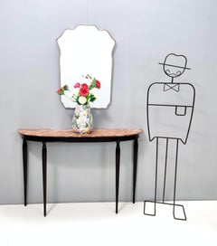 Vintage Ebonized Walnut Console Table with Red Travertine Marble Top, Italy