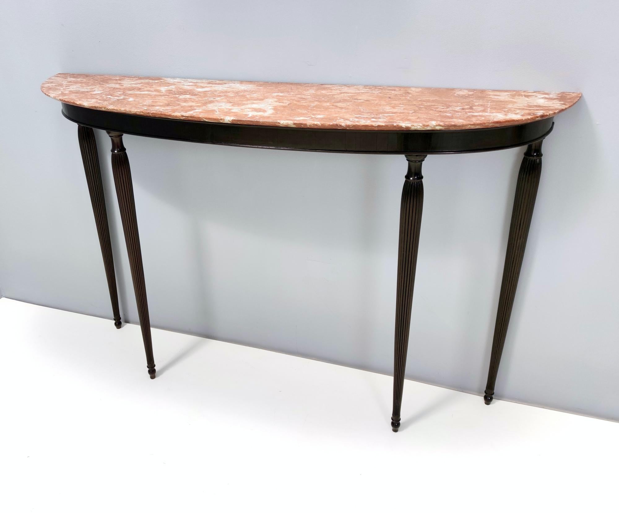 Vintage Ebonized Walnut Console Table with Red Travertine Marble Top, Italy In Good Condition In Bresso, Lombardy