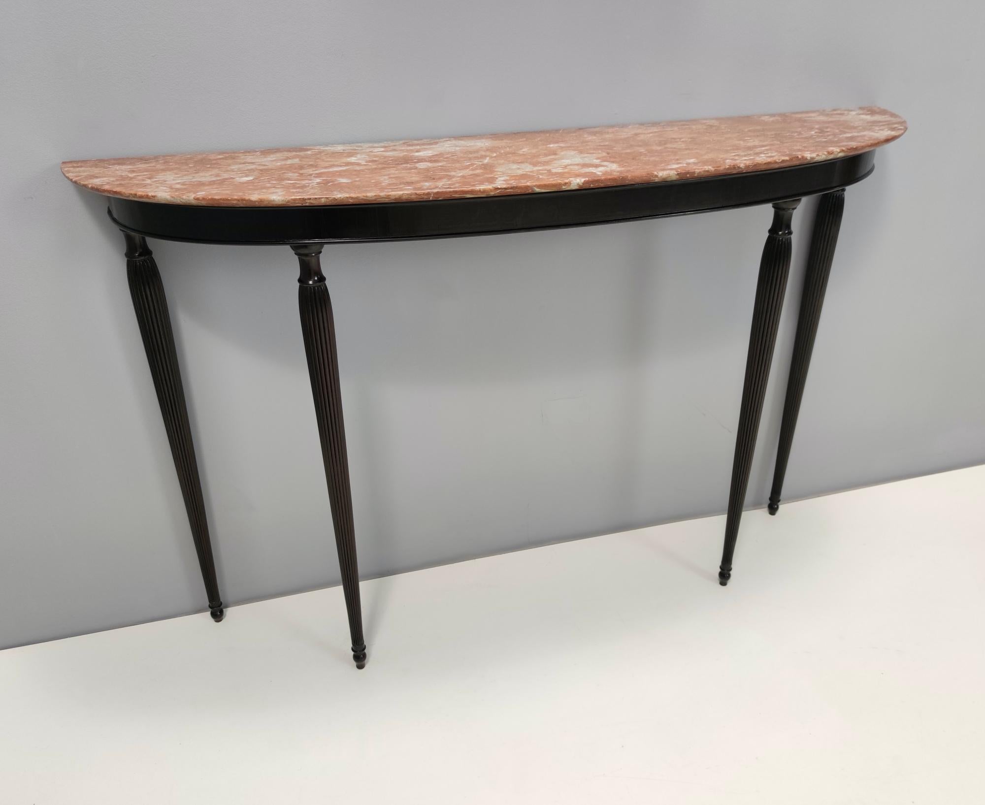 Mid-20th Century Vintage Ebonized Walnut Console Table with Red Travertine Marble Top, Italy