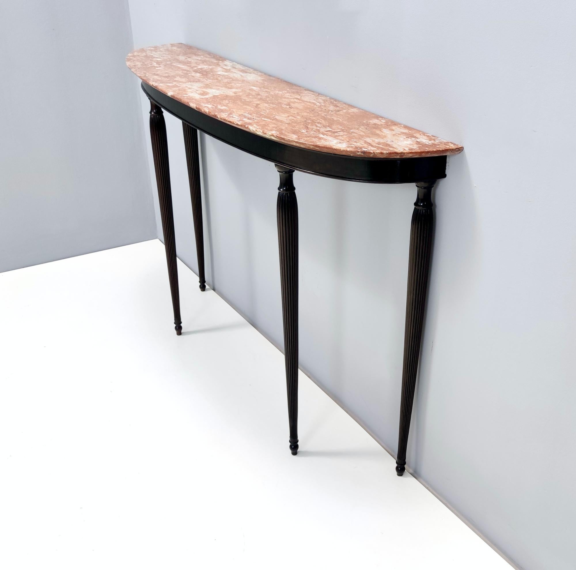 Vintage Ebonized Walnut Console Table with Red Travertine Marble Top, Italy 1