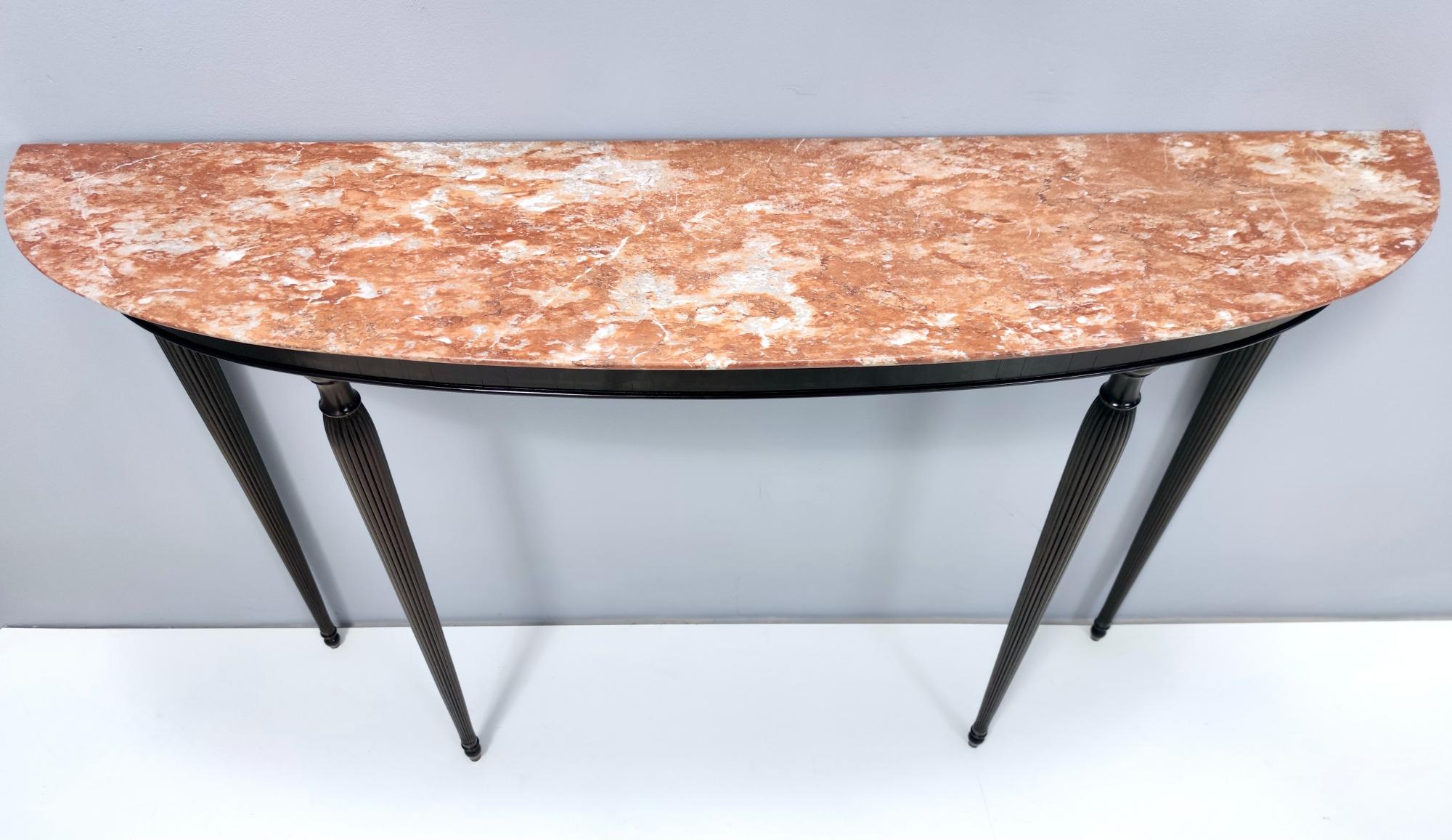 Vintage Ebonized Walnut Console Table with Red Travertine Marble Top, Italy 2