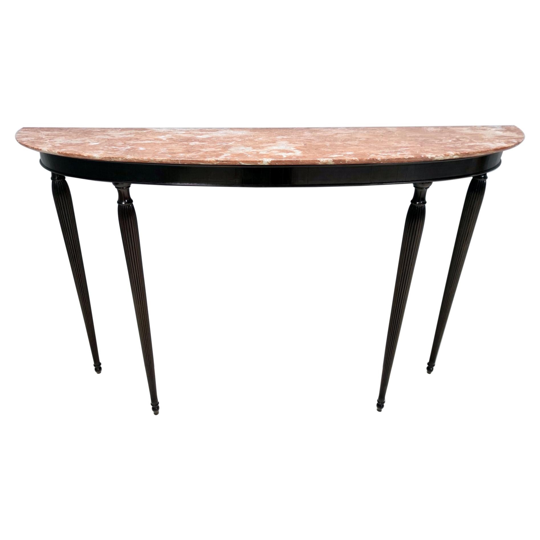 Vintage Ebonized Walnut Console Table with Red Travertine Marble Top, Italy