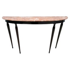 Vintage Ebonized Walnut Console Table with Red Travertine Marble Top, Italy