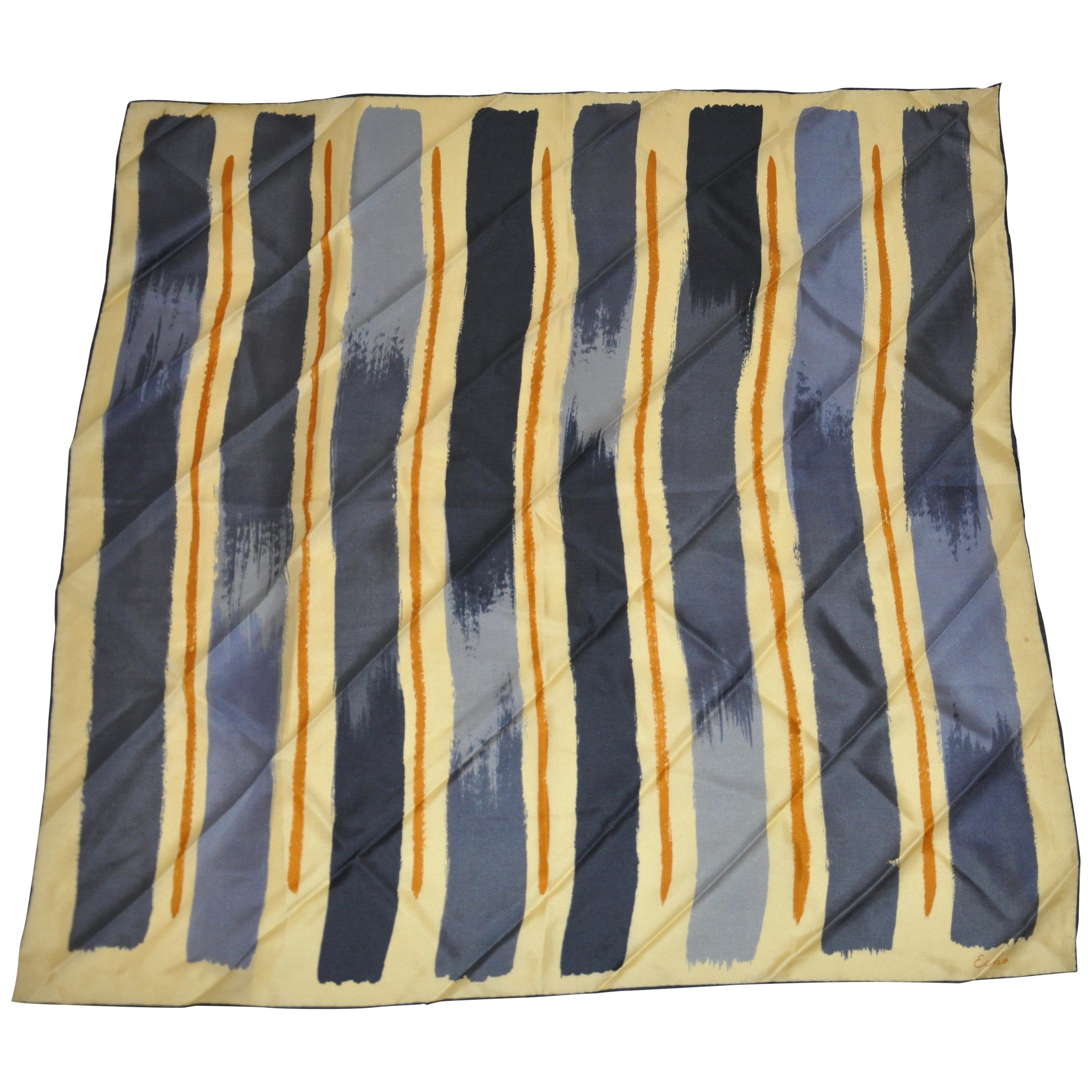 Vintage  Echo "Abstract  Strokes" of Gray, Charcoal & Black  Silk Scarf