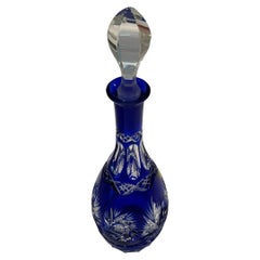 Vintage Echt Bleikristal German Cobalt Blue Cut to Clear Crystal Decanter