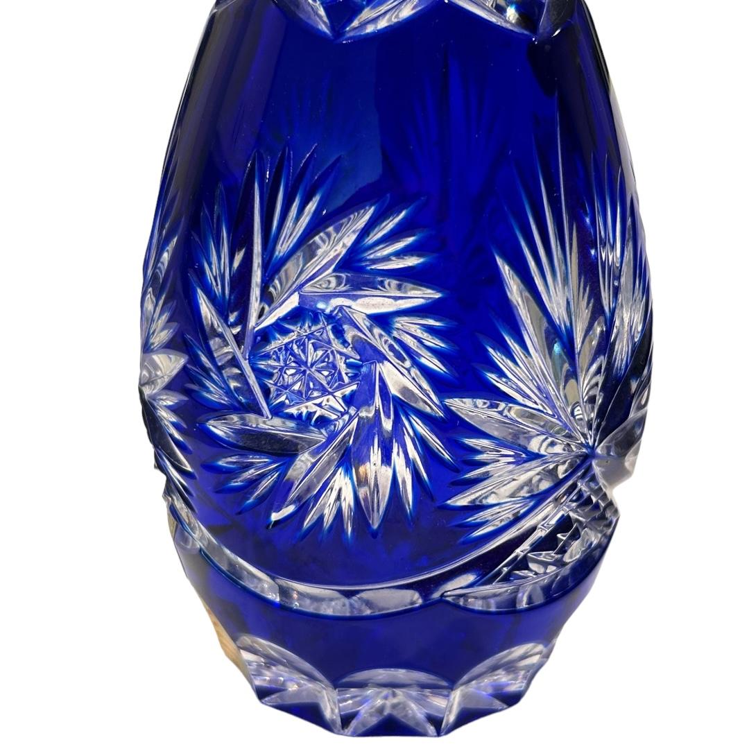 Vintage Echt Bleikristal Deutsch Cobalt Blau geschliffen zu klar Kristall Dekanter im Zustand „Gut“ im Angebot in Naples, FL