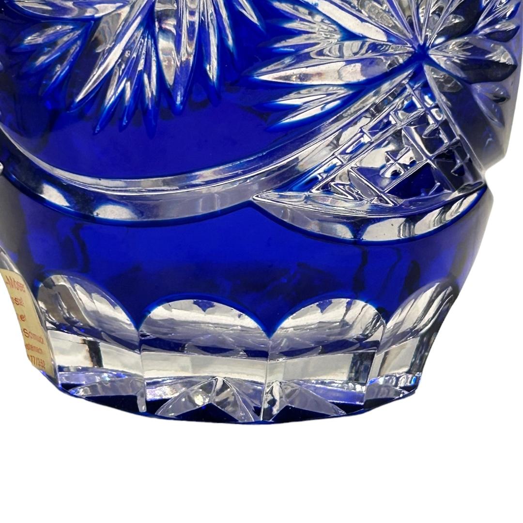 Vintage Echt Bleikristal Deutsch Cobalt Blau geschliffen zu klar Kristall Dekanter (20. Jahrhundert) im Angebot