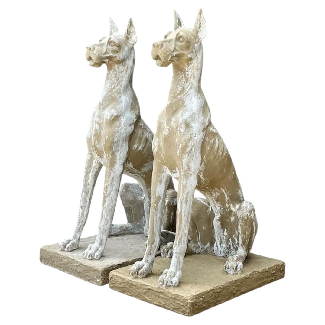 Vintage Eco Plaster Great Dane Sculptures - Pair