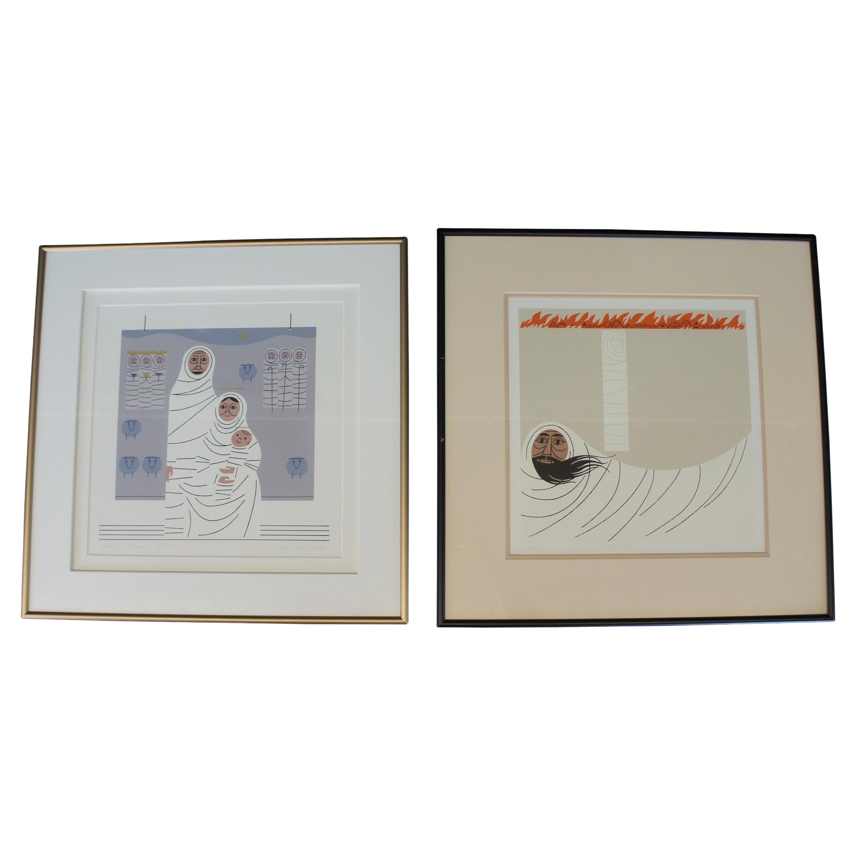 Vintage Edie Harper "Family Portrait" & "Lot's Lot" Serigraph Expressionism For Sale