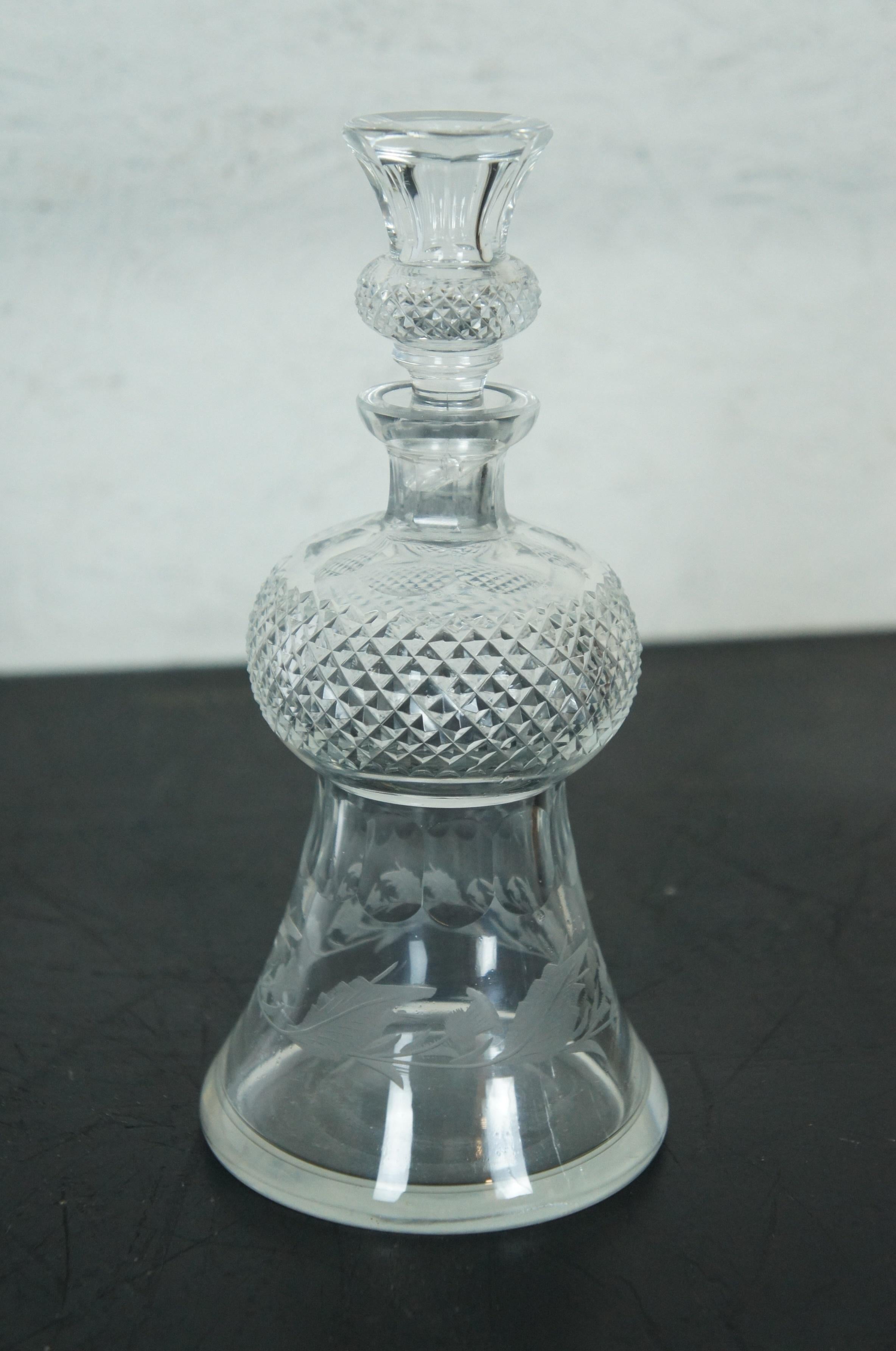 20th Century Vintage Edinburgh Crystal Etched Thistle Whiskey Liquor Barware Decanter 8.5
