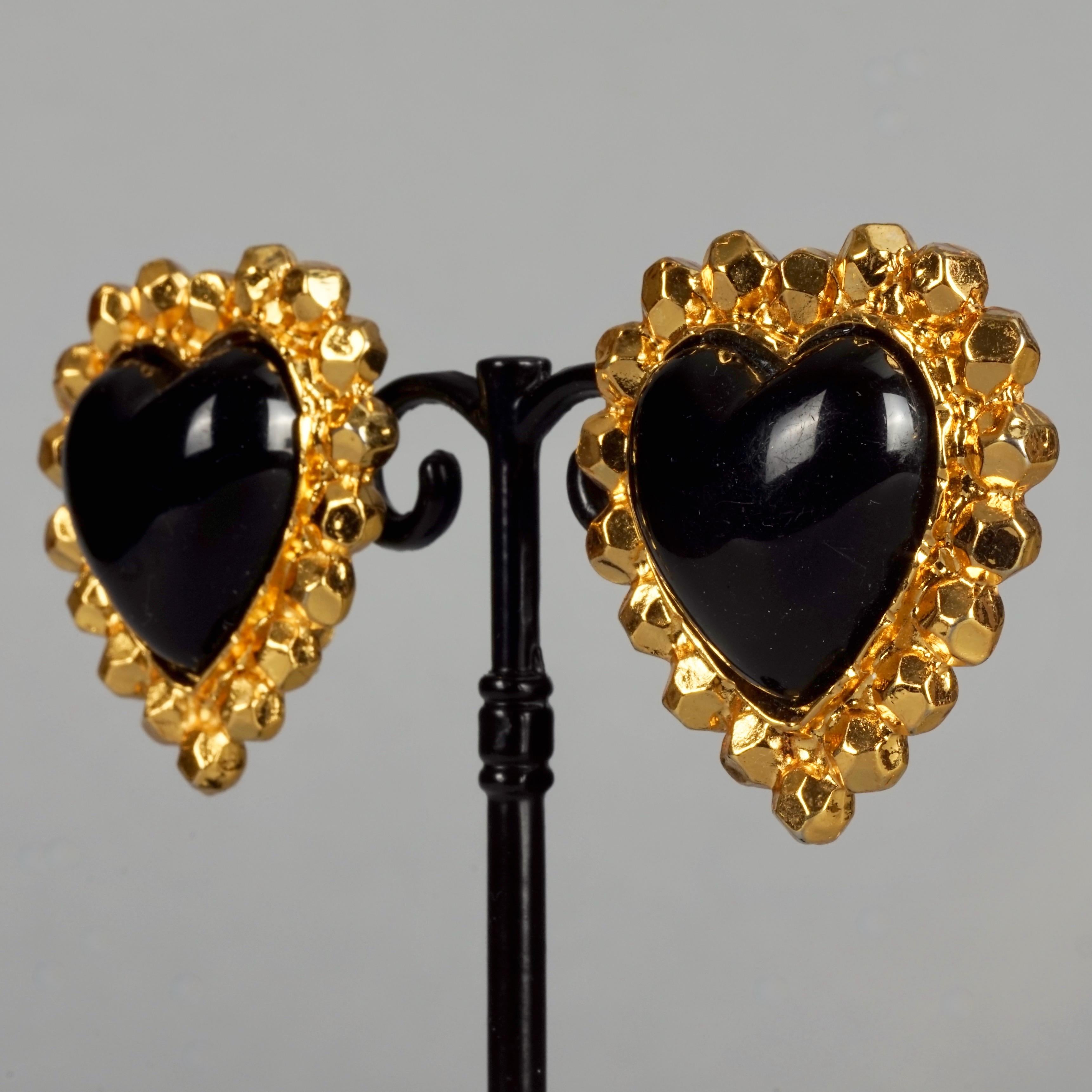 Vintage EDOUARD RAMBAUD Black Heart Earrings In Excellent Condition For Sale In Kingersheim, Alsace