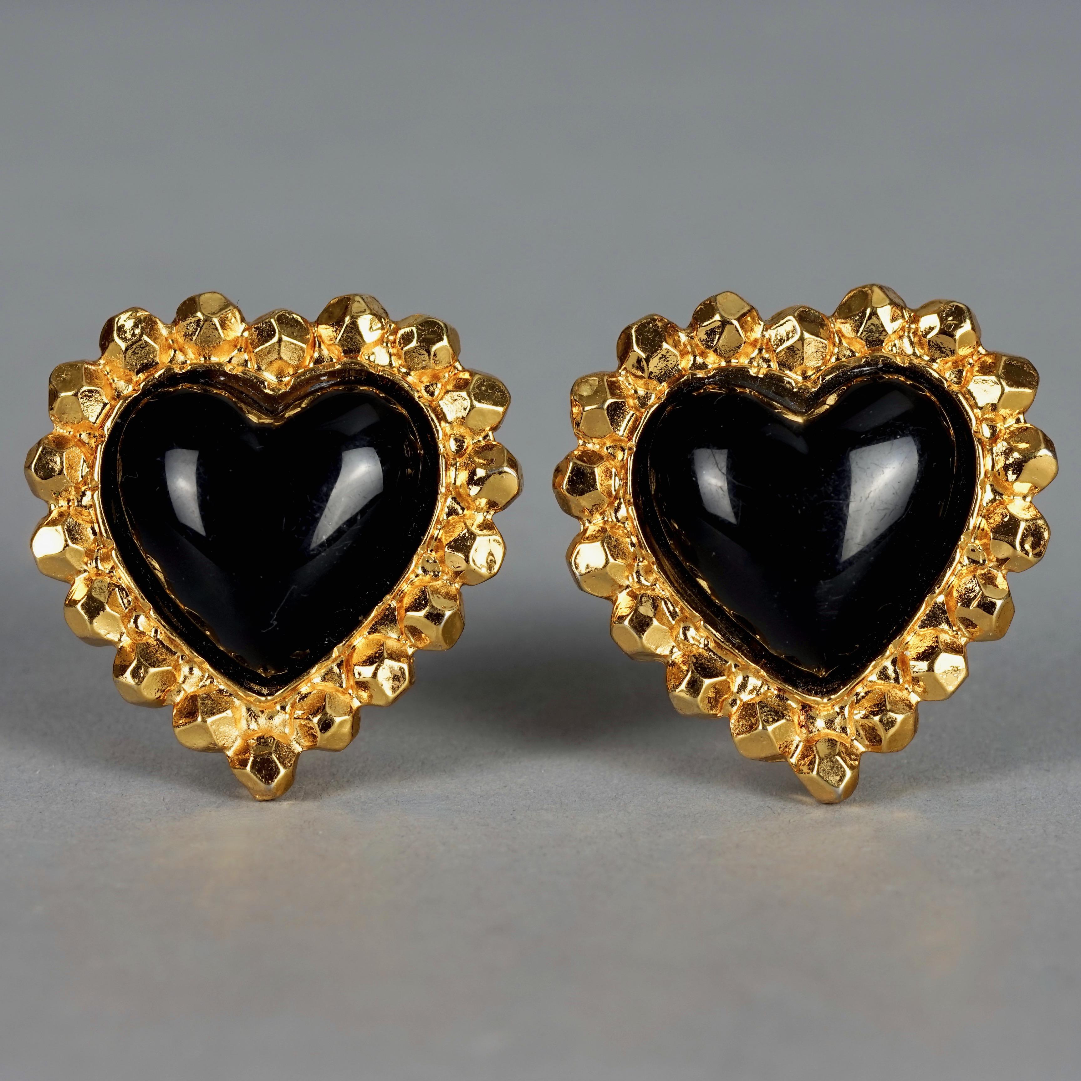 Vintage EDOUARD RAMBAUD Black Heart Earrings For Sale 1