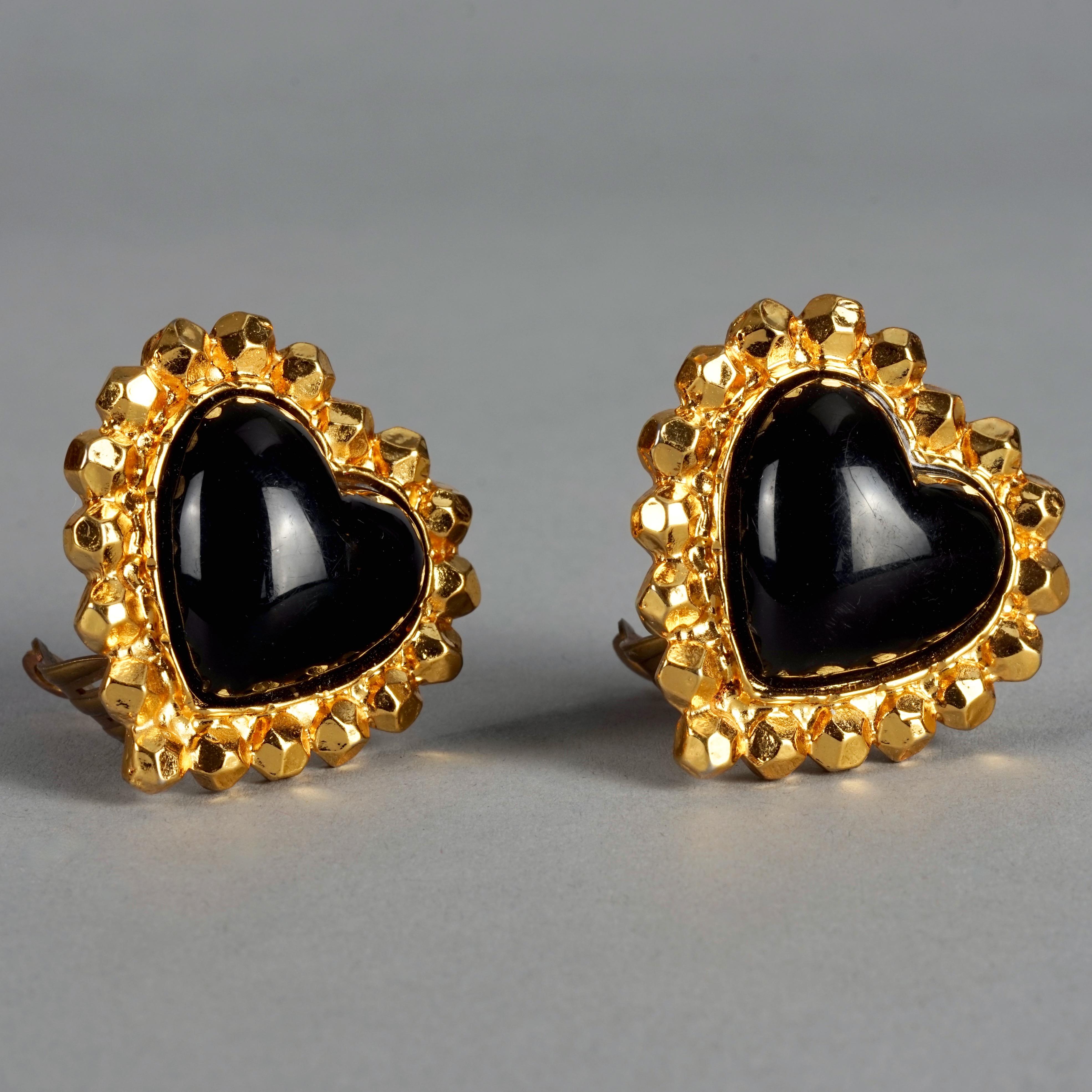 Vintage EDOUARD RAMBAUD Black Heart Earrings For Sale 2