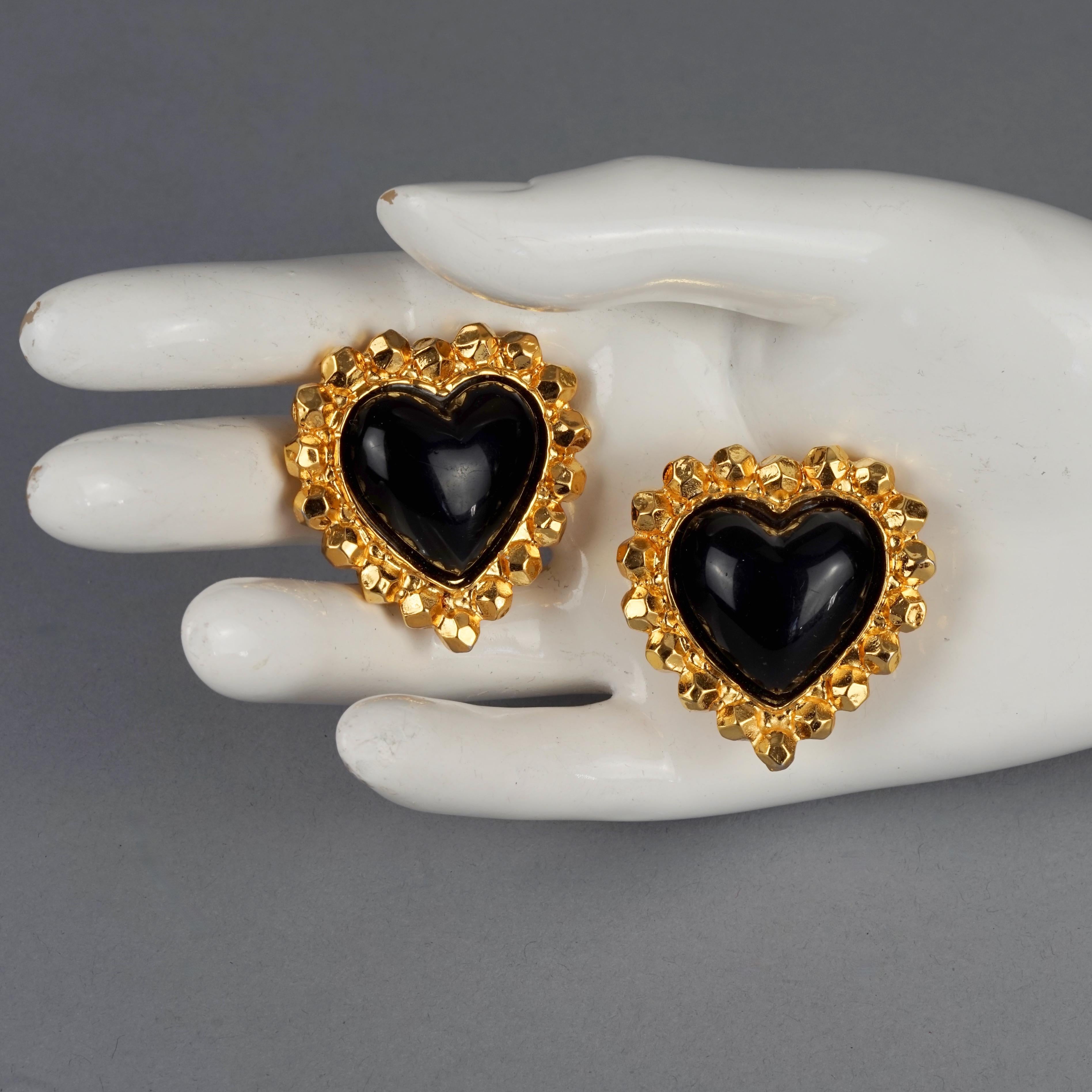 Vintage EDOUARD RAMBAUD Black Heart Earrings For Sale 4