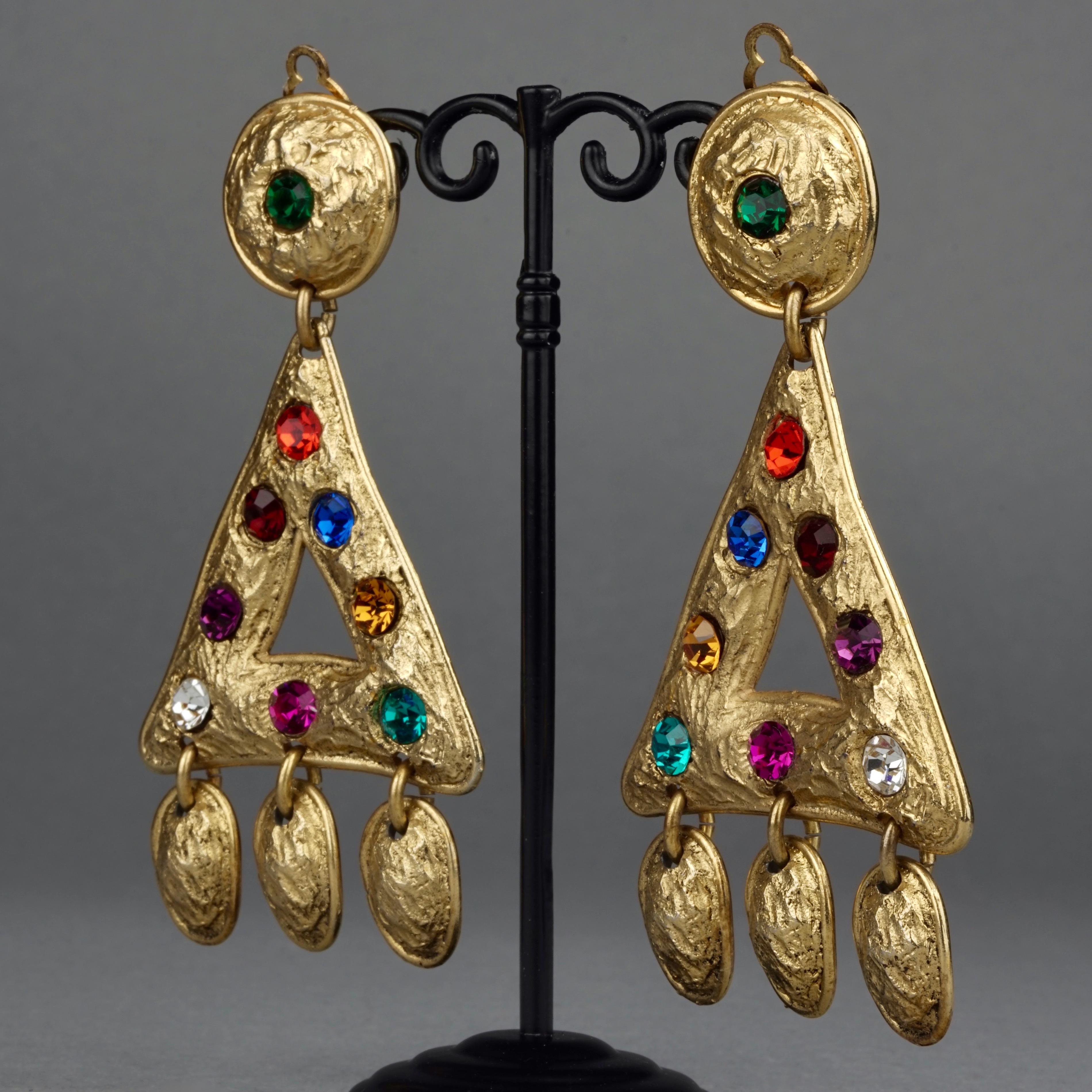 Women's Vintage EDOUARD RAMBAUD Byzantine Hammered Geometric Rhinestone Earrings