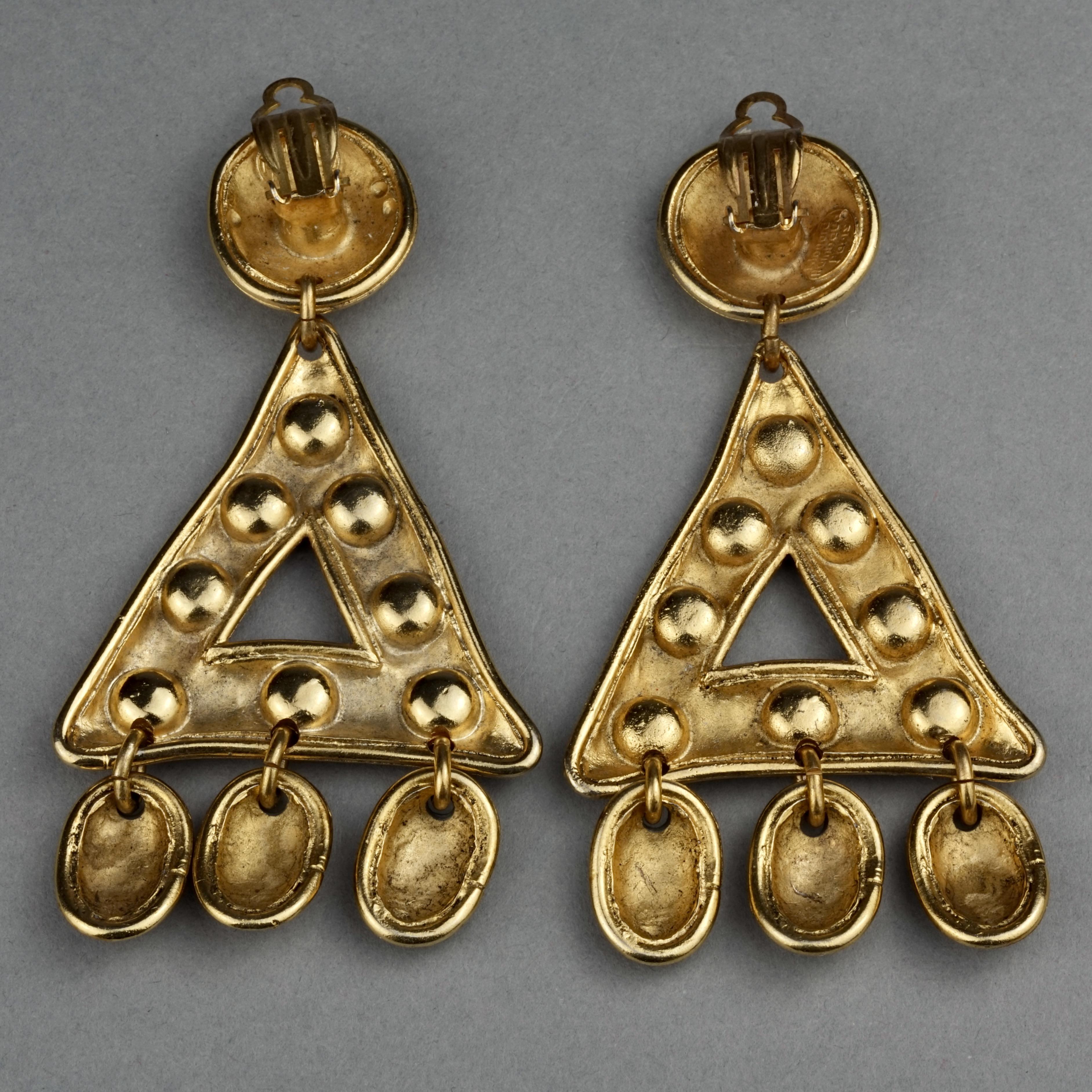 Vintage EDOUARD RAMBAUD Byzantine Hammered Geometric Rhinestone Earrings 2