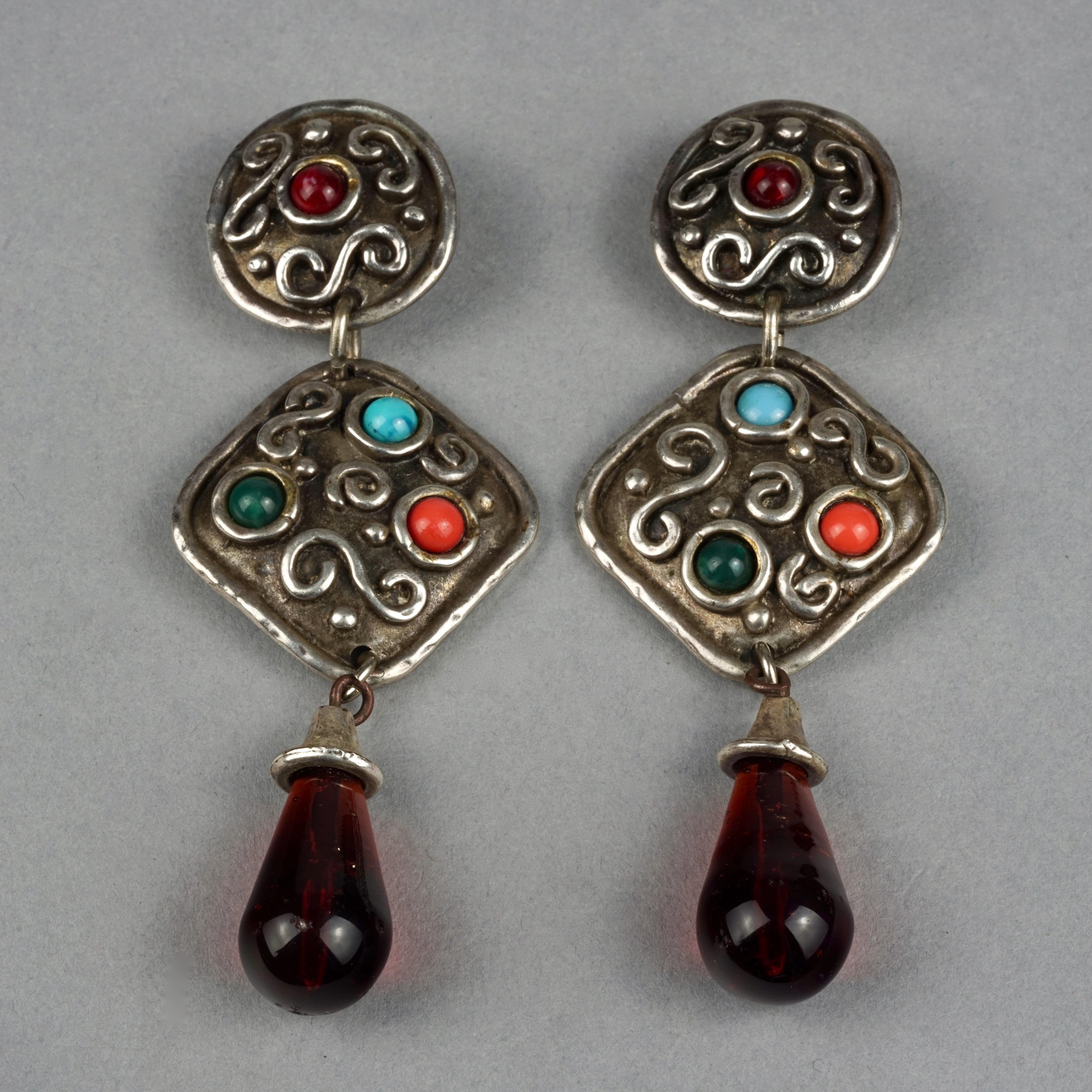Vintage EDOUARD RAMBAUD Geometric Ethnic Dangling Earrings In Good Condition For Sale In Kingersheim, Alsace