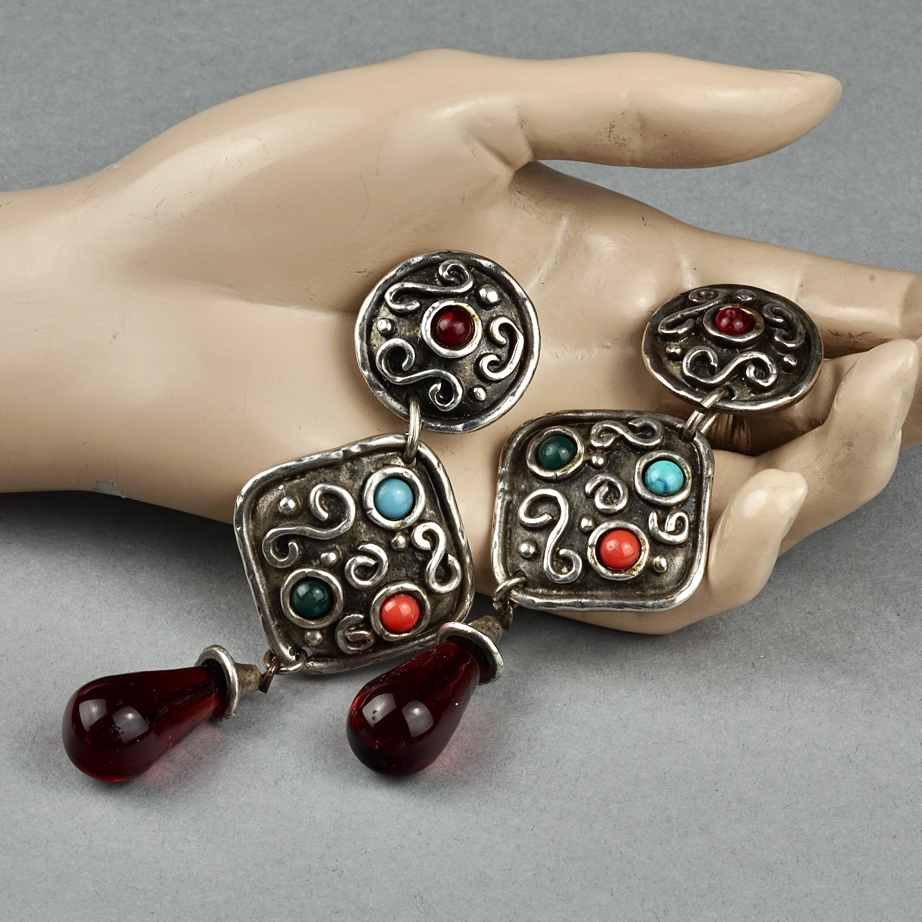 Vintage EDOUARD RAMBAUD Geometric Ethnic Dangling Earrings For Sale 2
