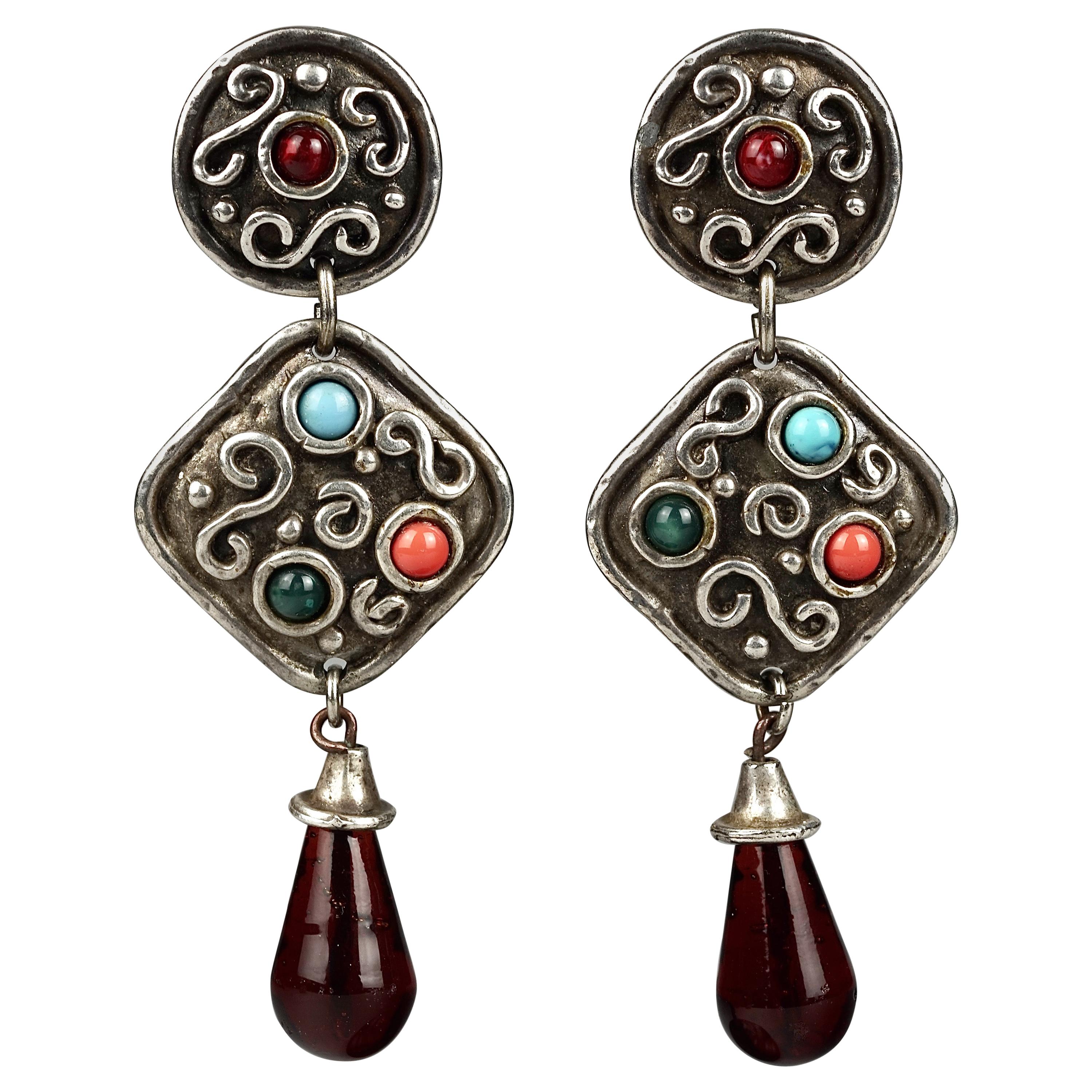 Vintage EDOUARD RAMBAUD Geometric Ethnic Dangling Earrings For Sale