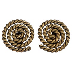 Boucles d'oreilles vintage Edouard Rambaud en bronze spiralé avec cordon doré
