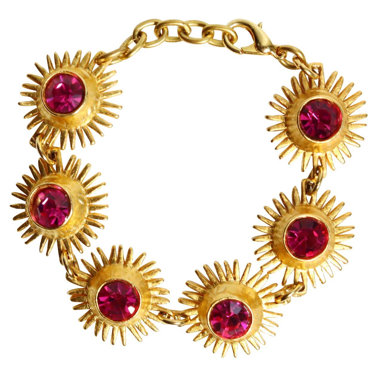 Vintage Edouard Rambaud Gold and Pink Crystal Bracelet Circa 1980s
