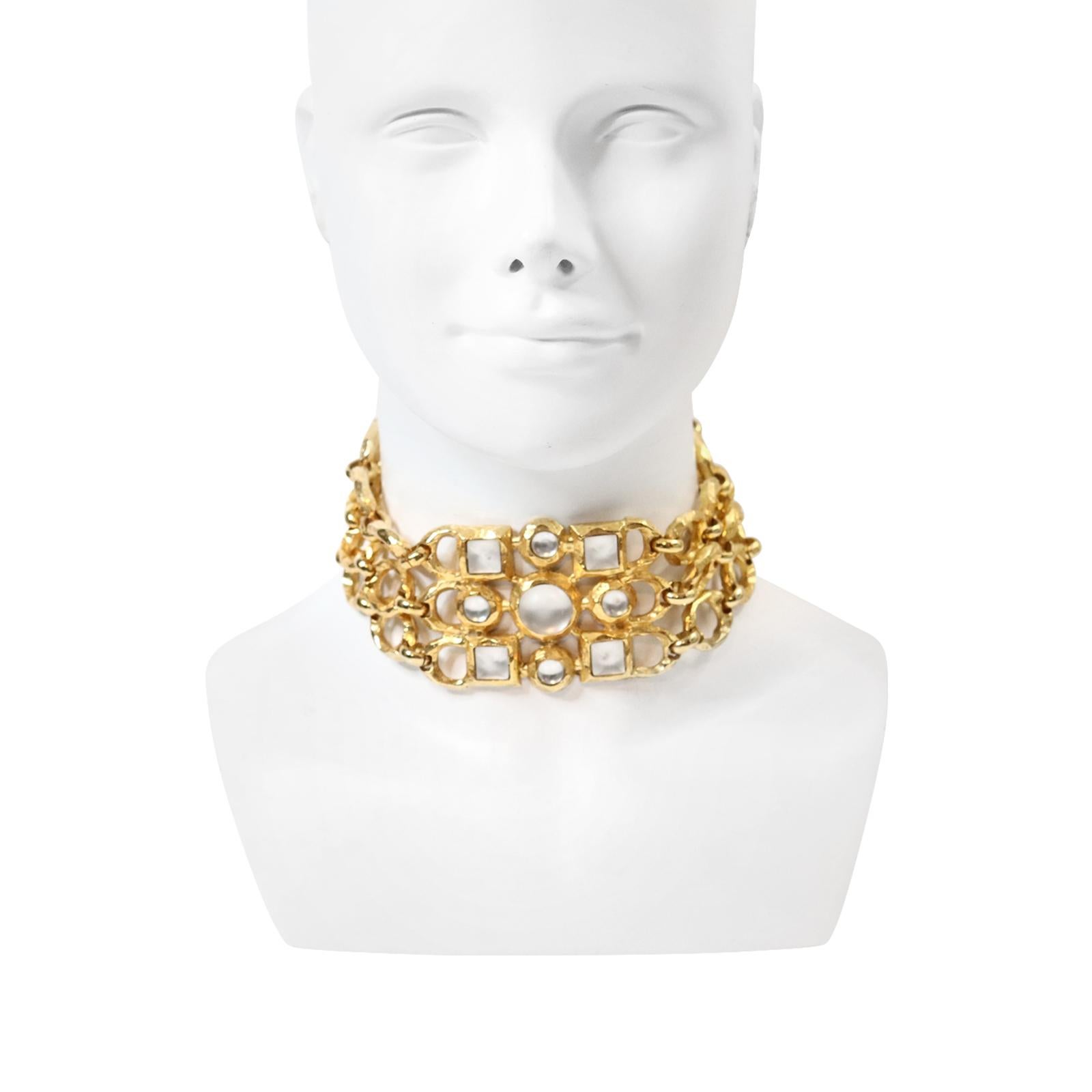 Femenino o masculino Gargantilla vintage Edouard Rambaud de oro con piezas iridiscentes Circa años 80 en venta