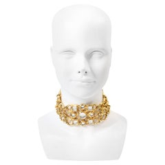 Vintage Edouard Rambaud, girocollo d'oro con pezzi iridescenti, CIRCA 1980