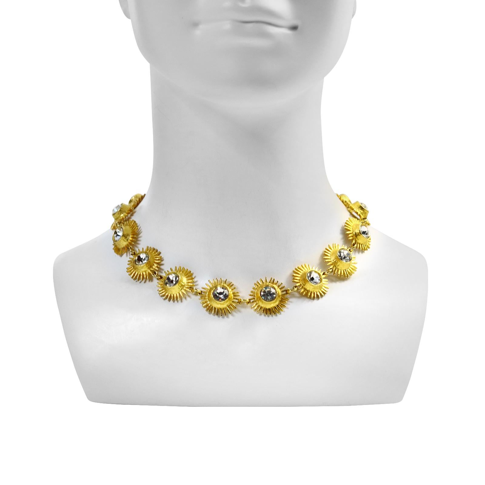 Modern Vintage Edouard Rambaud Gold Necklace with Crystals Circa 1980s For Sale