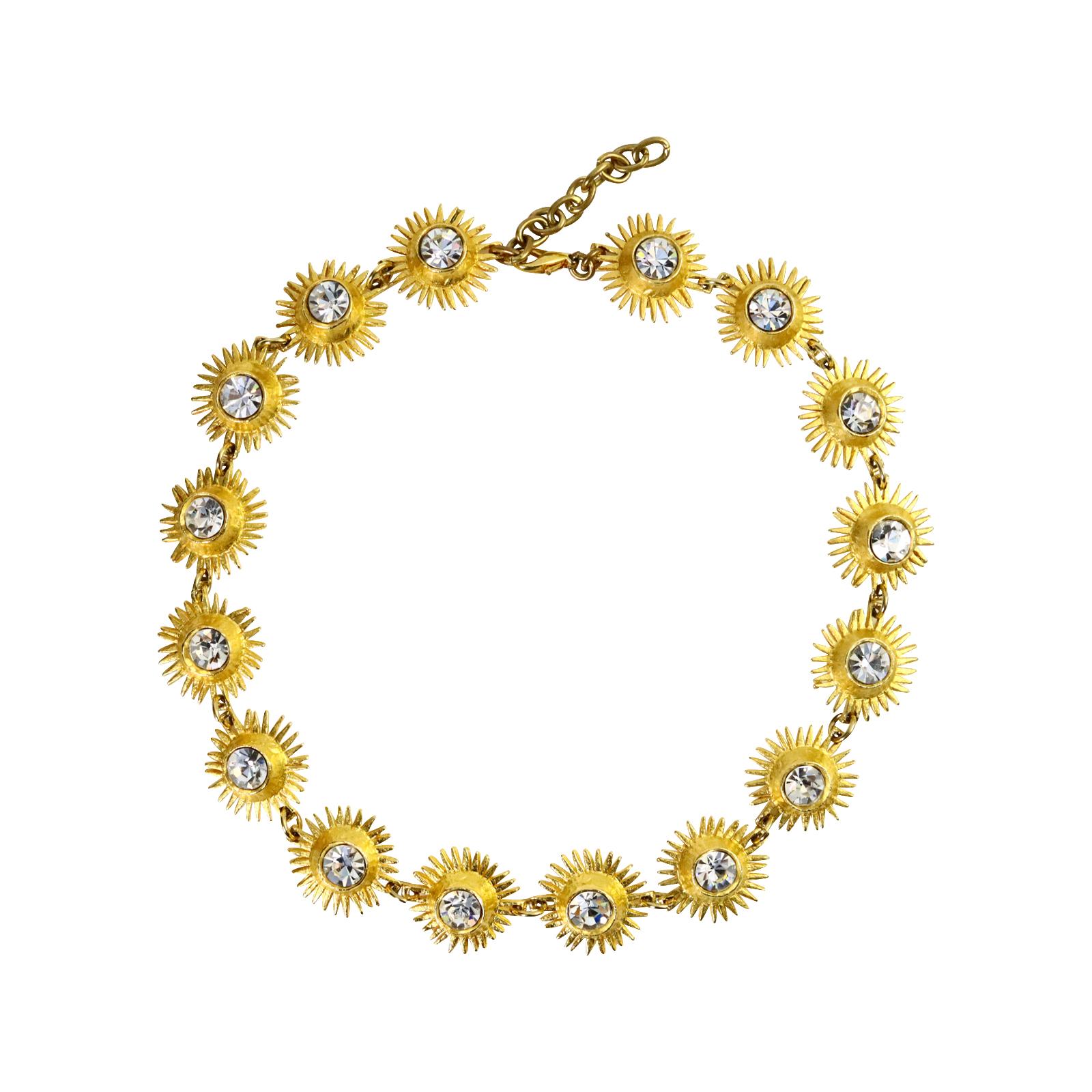 Vintage Edouard Rambaud Gold Necklace with Crystals Circa 1980s In Good Condition For Sale In New York, NY