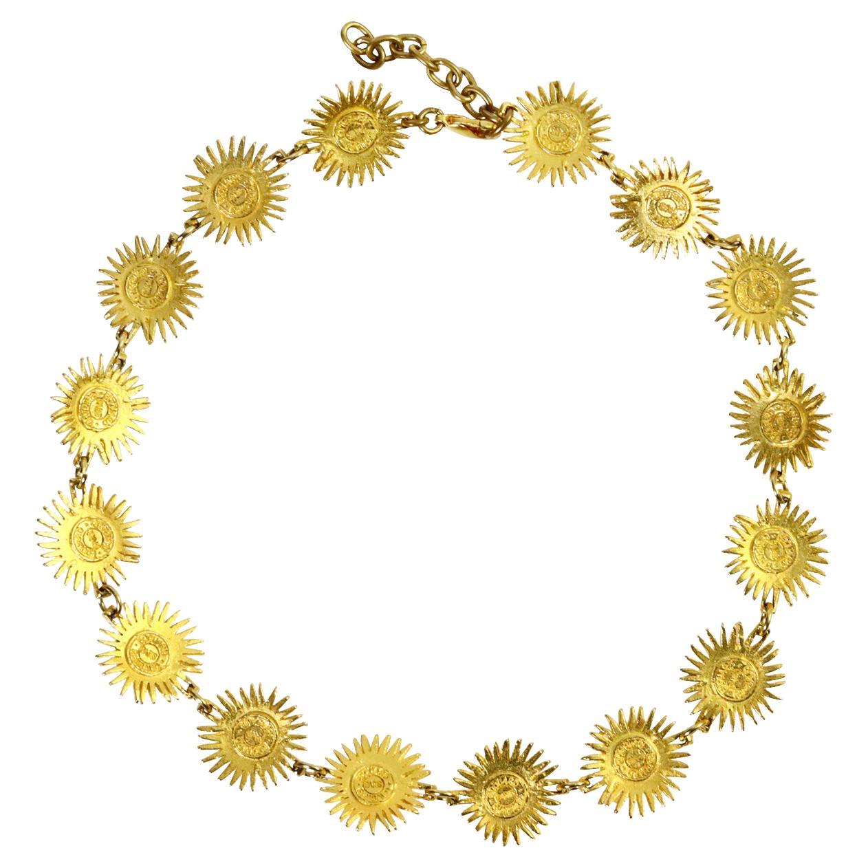 Women's or Men's Vintage Edouard Rambaud Gold Necklace with Crystals Circa 1980s For Sale