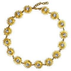 Vintage Edouard Rambaud Gold Necklace with Crystals Circa 1980s