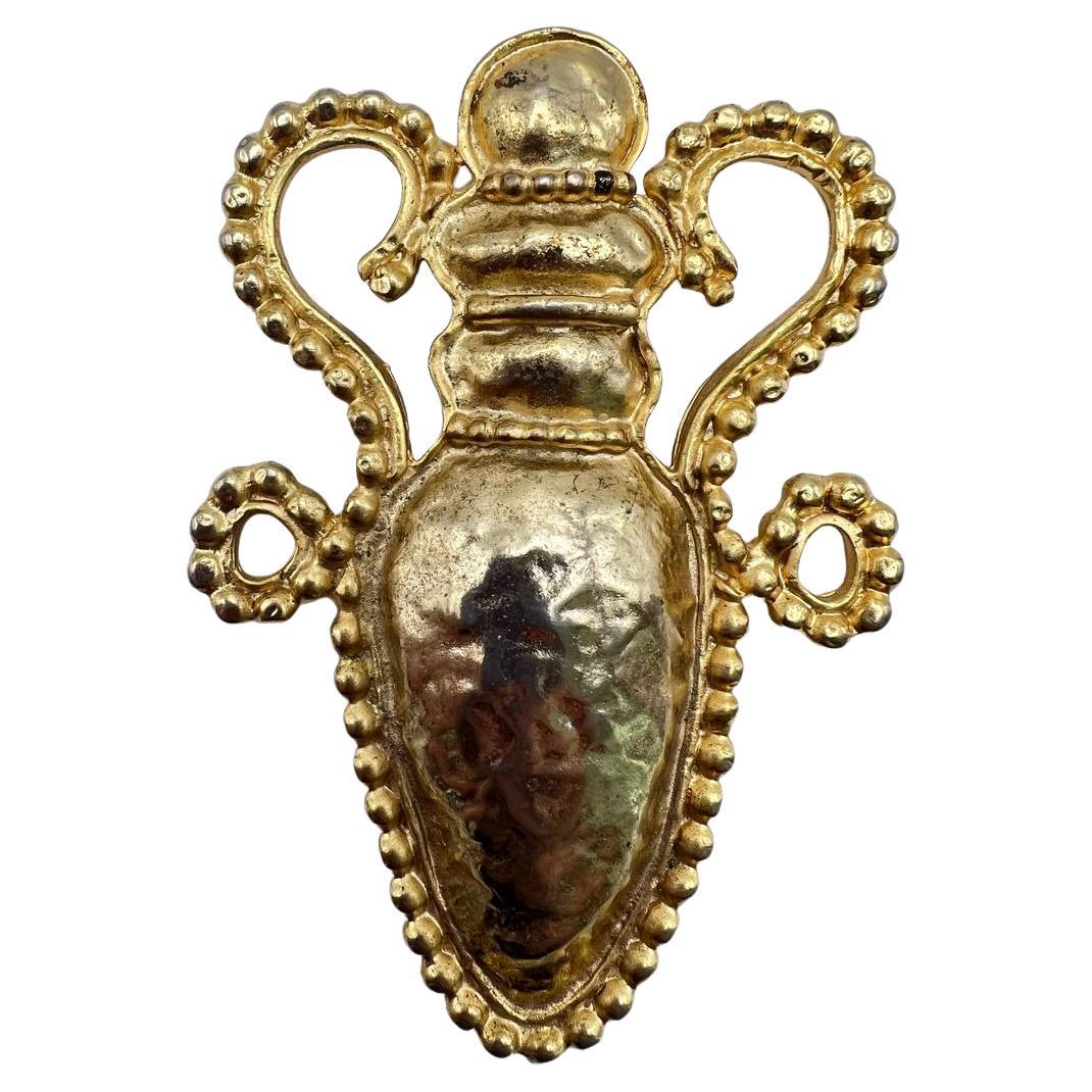 Vintage Edouard Rambaud Gold Tone Amphora Brooch Pin, 1970s For Sale