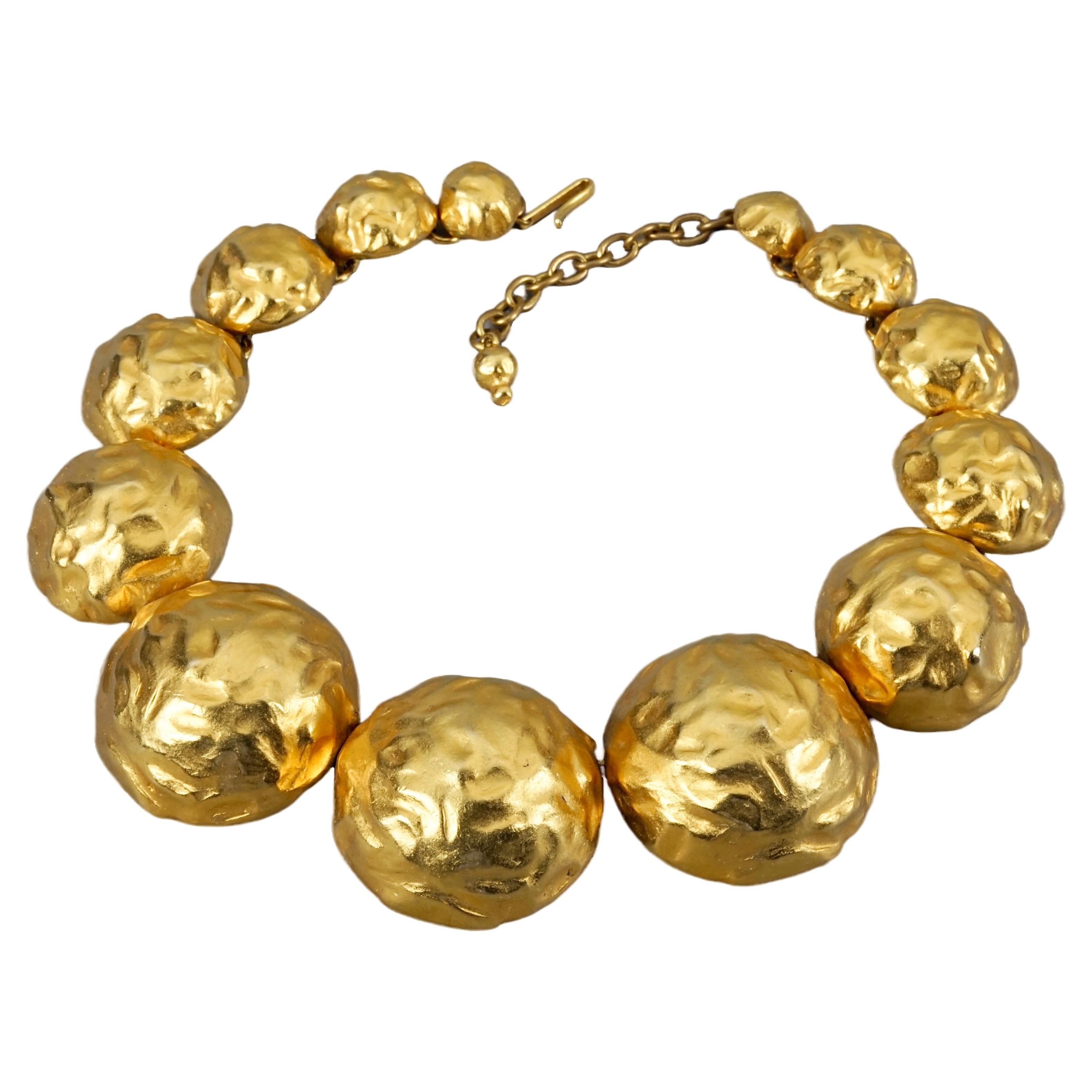 Vintage EDOUARD RAMBAUD Hammered Demi Sphere Link Necklace For Sale