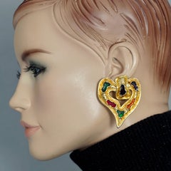 Vintage EDOUARD RAMBAUD Gehämmerte Emaille-Ohrringe mit Herz