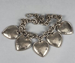 Vintage EDOUARD RAMBAUD Heart Charms Silver Necklace