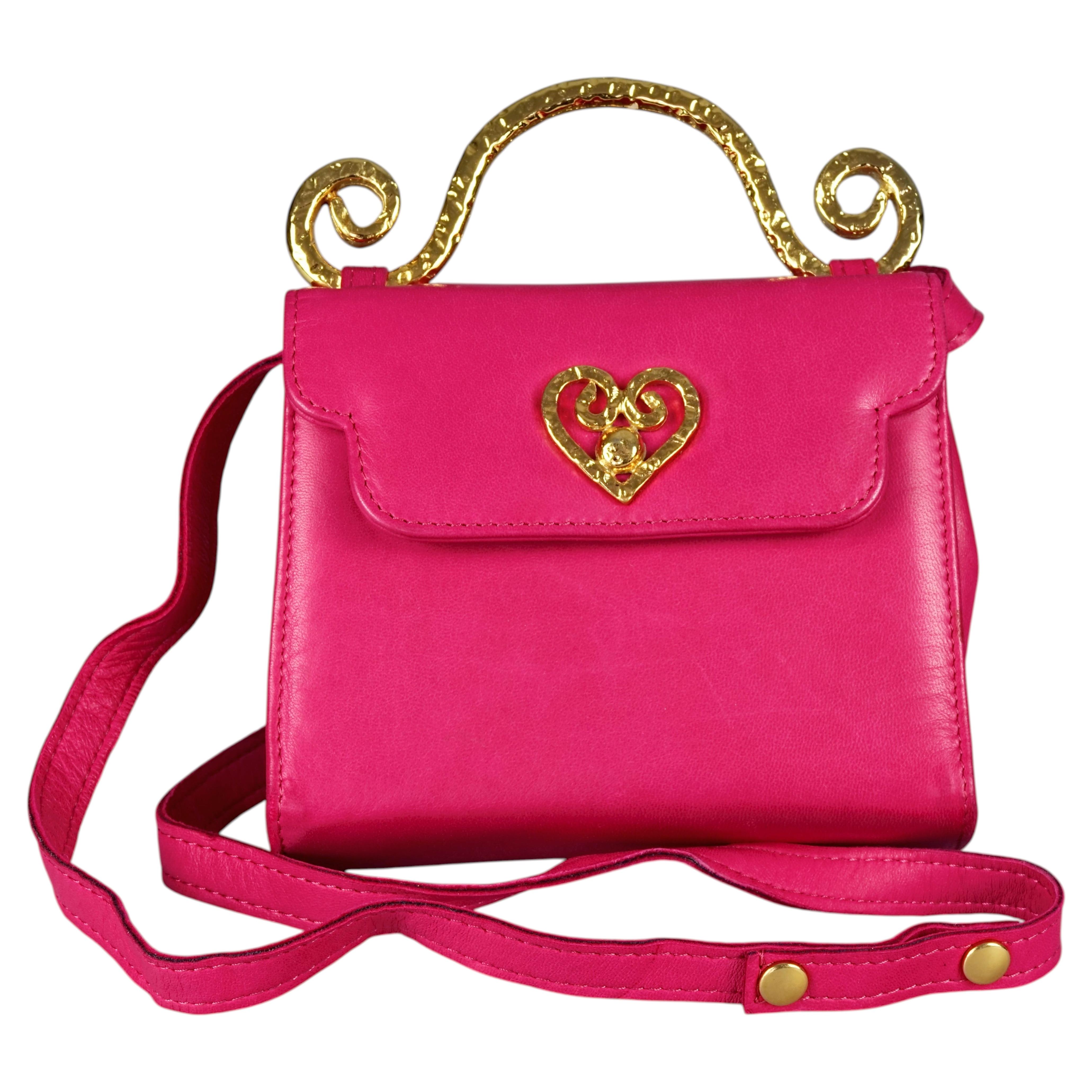 Borsa vintage in pelle rosa con manico superiore Jewell e pietre preziose di Edouard Rambaud
