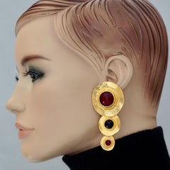 Vintage EDOUARD RAMBAUD - Orecchini a disco con cabochon rossi e neri a più livelli