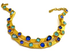 Vintage EDOUARD RAMBAUD Sapphire and Capri Blue Rhinestone Rigid Choker Necklace