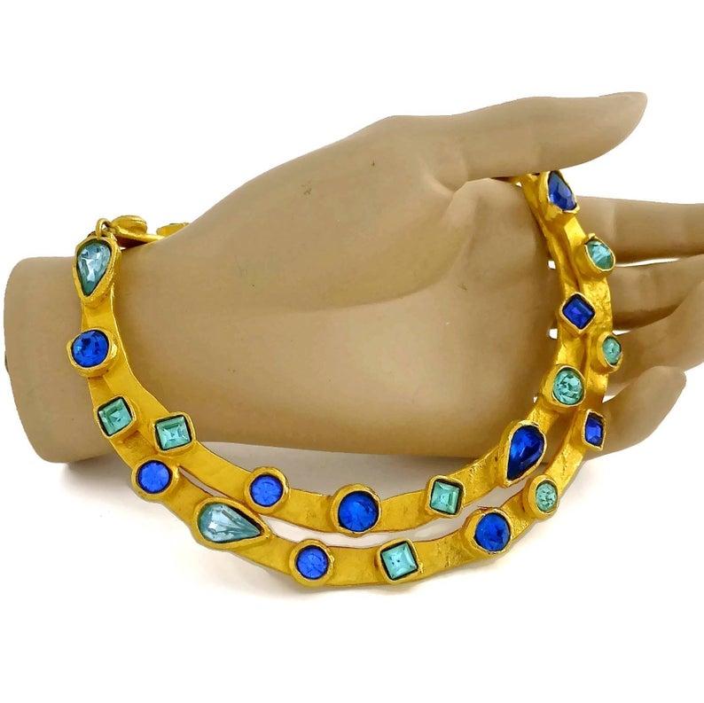 Women's Vintage EDOUARD RAMBAUD Sapphire and Capri Blue Rhinestone Rigid Choker Necklace