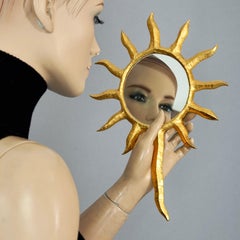Espejo de mano dorado vintage EDOUARD RAMBAUD Soleil Sunburst