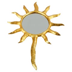 Espejo de mano dorado vintage EDOUARD RAMBAUD Soleil Sunburst