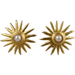 Vintage EDOUARD RAMBAUD Sunburst Pearl Earrings