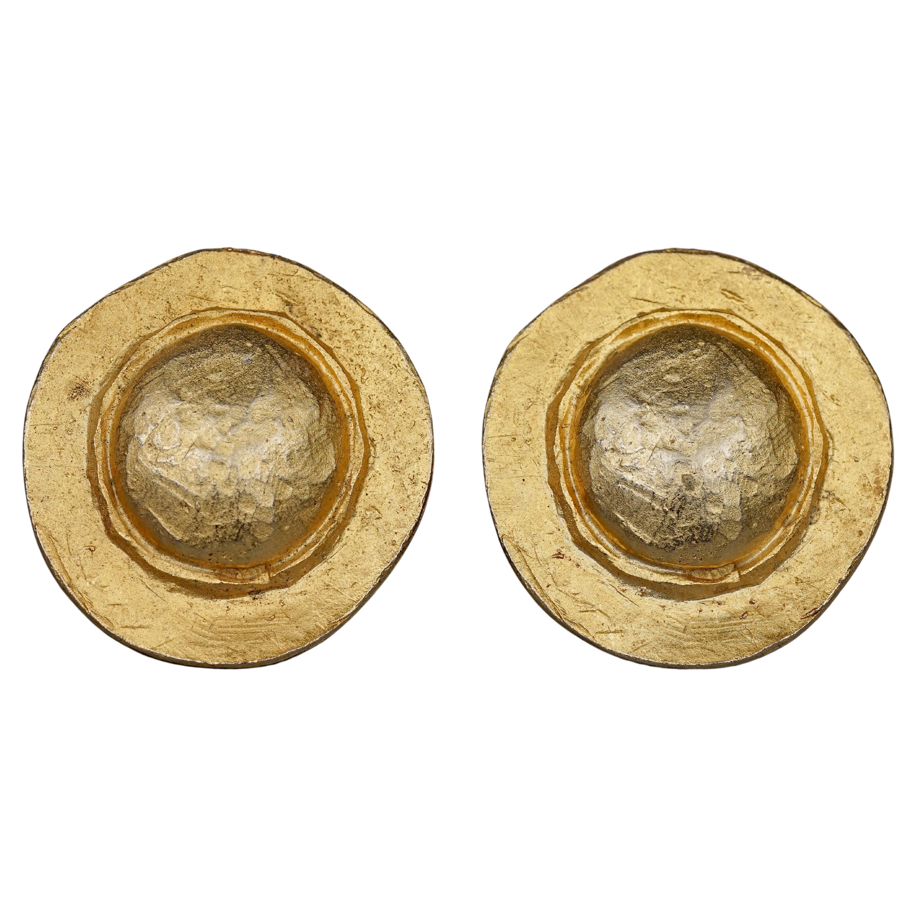 Vintage EDOUARD RAMBAUD Textured Disc Earrings For Sale