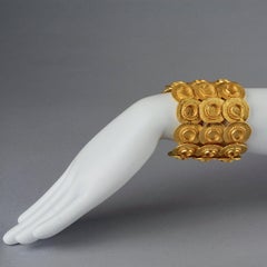 Vintage EDOUARD RAMBAUD Textured Medallion Link Wide Cuff Bracelet