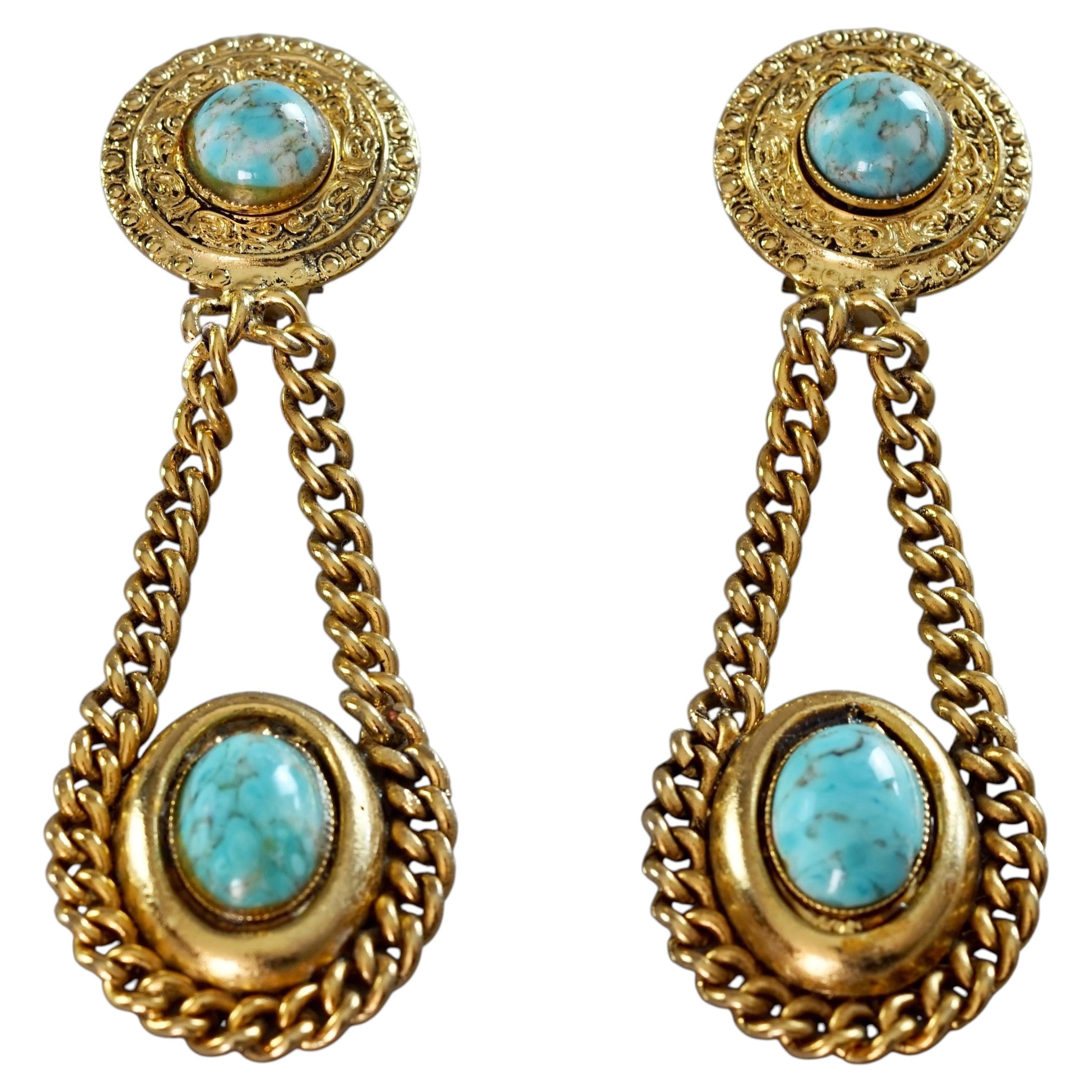 Vintage EDOUARD RAMBAUD Turquoise Chain Drop Earrings